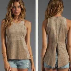 BCBGMaxAzria Suede Peplum Top Open Slit Back